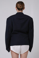 Cargar imagen en el visor de la galería, BLAZER KOTO - TALLA M/L - AZUL MARINO TEXTURA RAYAS
