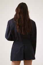 Cargar imagen en el visor de la galería, BLAZER KIMONO - TALLA L - AZUL MARINO RAYA DIPLOMÁTICA
