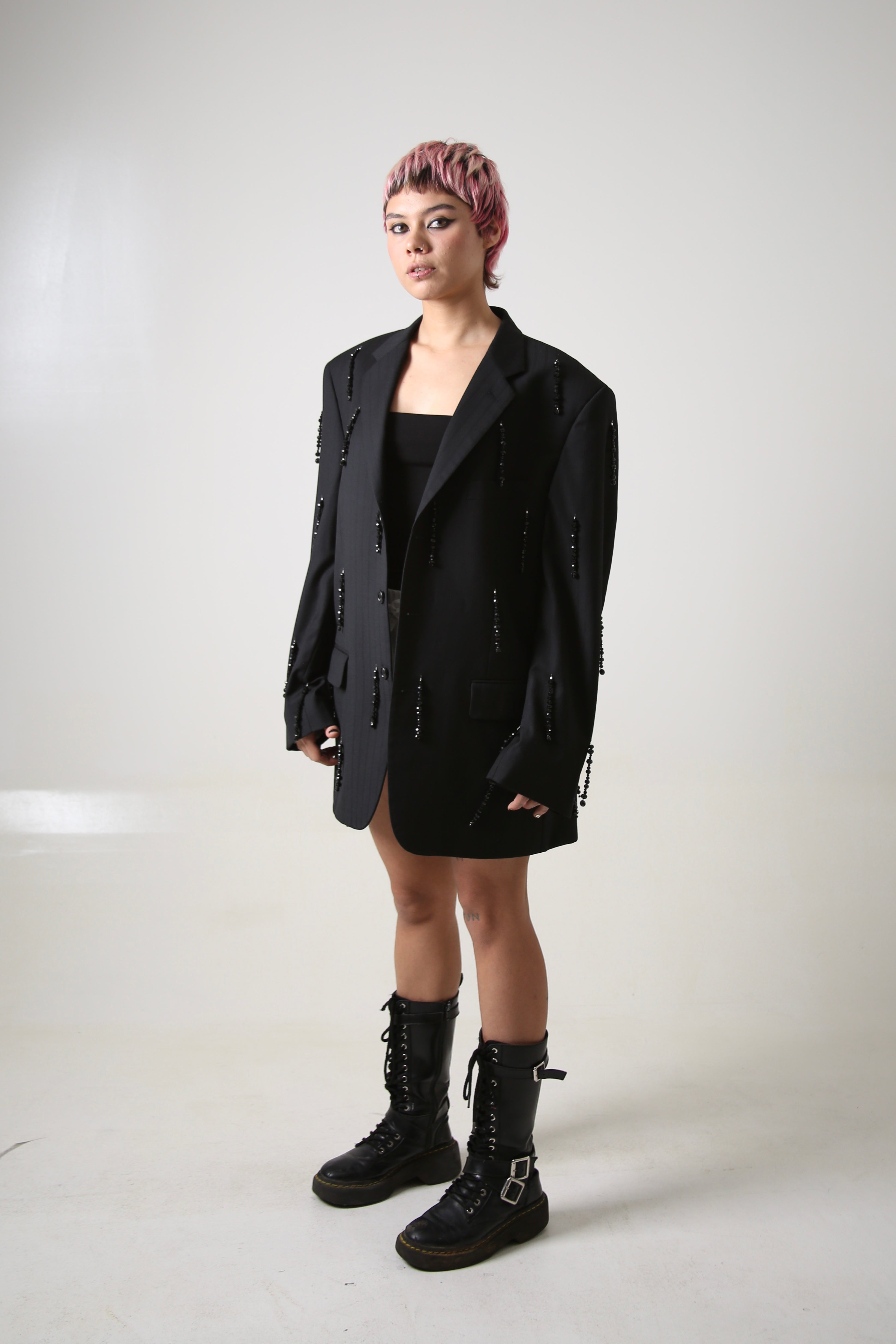 BLAZER MAI - TALLA M - NEGRO TEXTURA RAYAS