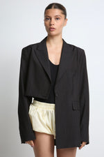 Cargar imagen en el visor de la galería, BLAZER SOMA - TALLA S - CAFE RAYAS
