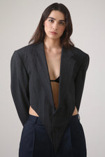 Cargar imagen en el visor de la galería, BLAZER KOTA - TALLA L - GRIS OXFORD RAYAS

