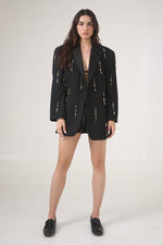 Cargar imagen en el visor de la galería, BLAZER MAI - TALLA S - NEGRO SOLAPA SATINADA
