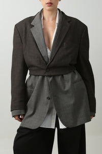 BLAZER REIYA - TALLA L - CAFE CON GRIS