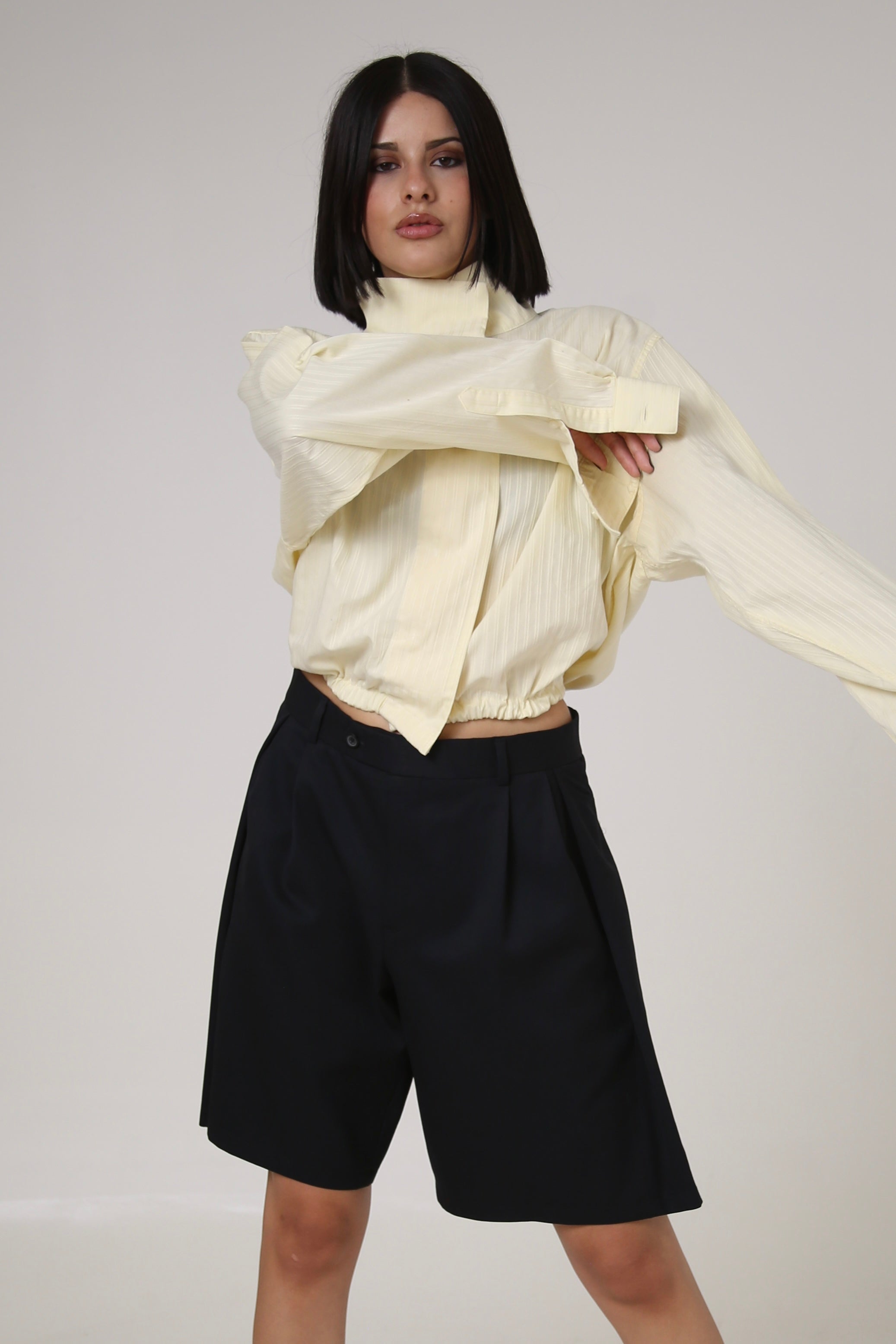 CAMISA NEKKU - TALLA M - AMARILLO TEXTURA RAYAS