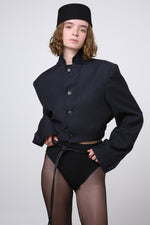 Cargar imagen en el visor de la galería, BLAZER JIN - TALLA S - AZUL MARINO RAYAS
