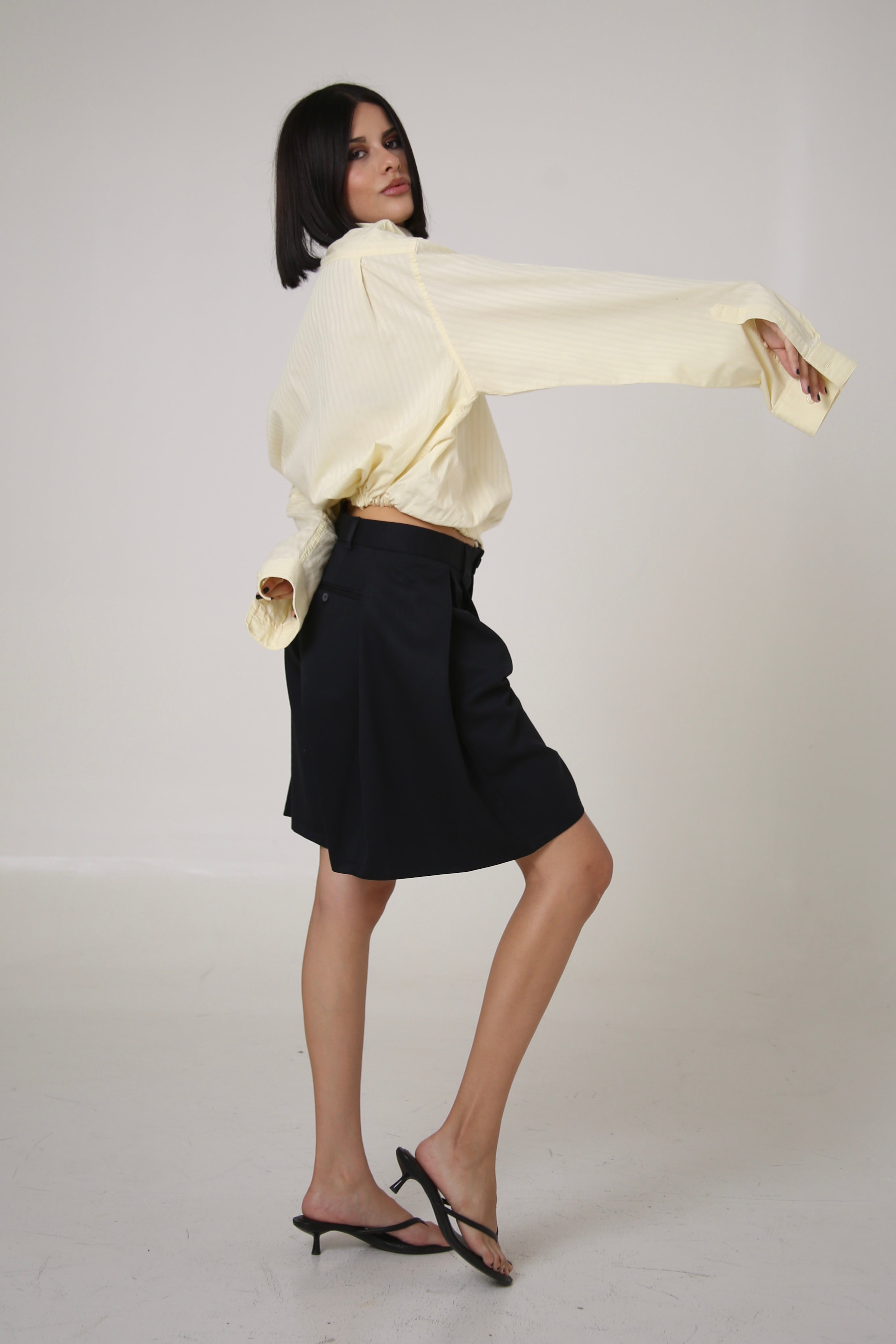 CAMISA NEKKU - TALLA M - AMARILLO TEXTURA RAYAS