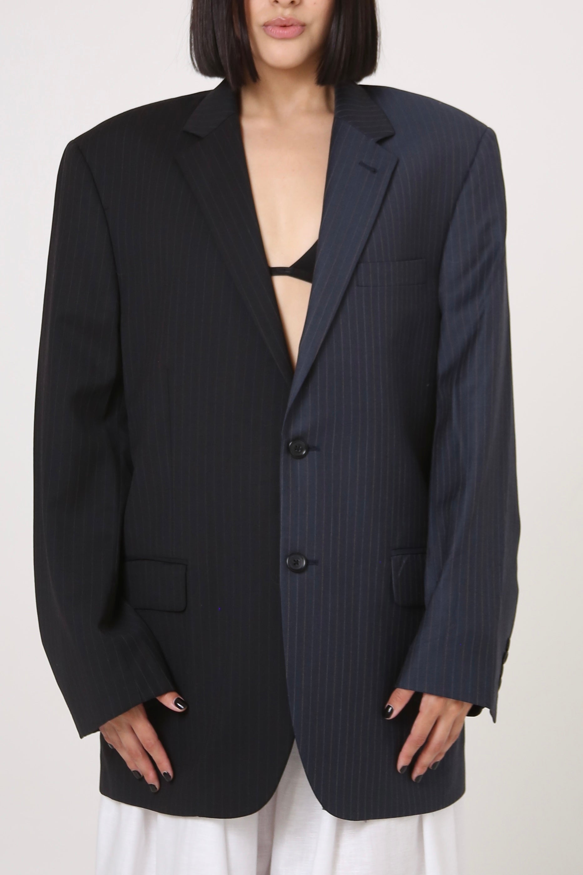 BLAZER DU - TALLA M - MITAD GRIS OXFORD Y AZUL RAYAS DIPLOMÁTICAS