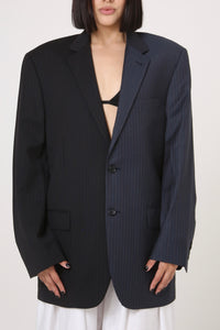 BLAZER DU - TALLA M - MITAD GRIS OXFORD Y AZUL RAYAS DIPLOMÁTICAS