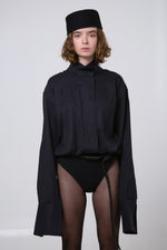 Cargar imagen en el visor de la galería, CAMISA NEKKU - TALLA S/M - NEGRA TEXTURA RAYAS
