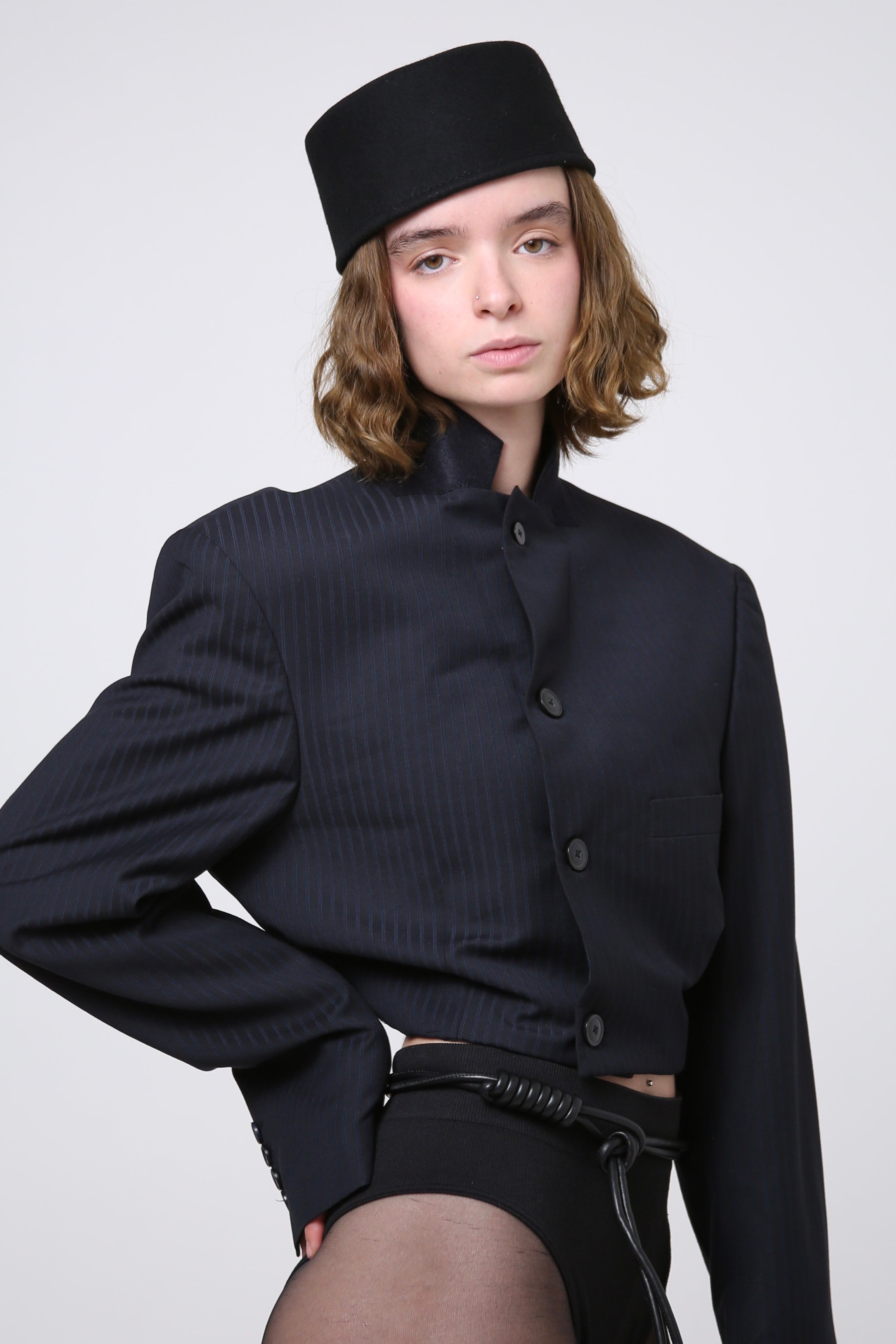 BLAZER JIN - TALLA S - AZUL MARINO RAYAS