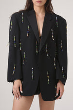 Cargar imagen en el visor de la galería, BLAZER MAI - TALLA S - NEGRO SOLAPA SATINADA
