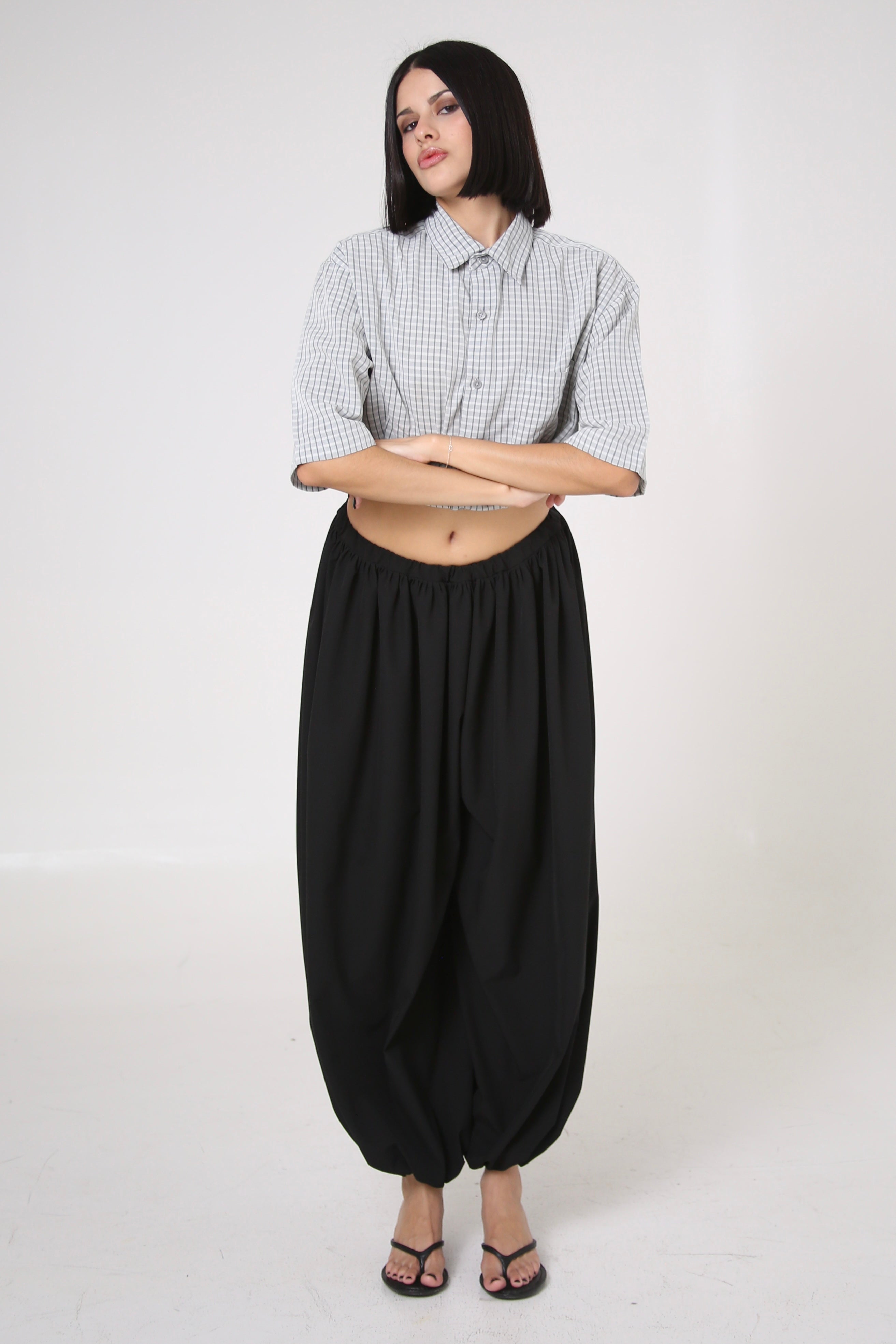 CAMISA MUSUBI - TALLA S - BLANCA CUADROS GRISES