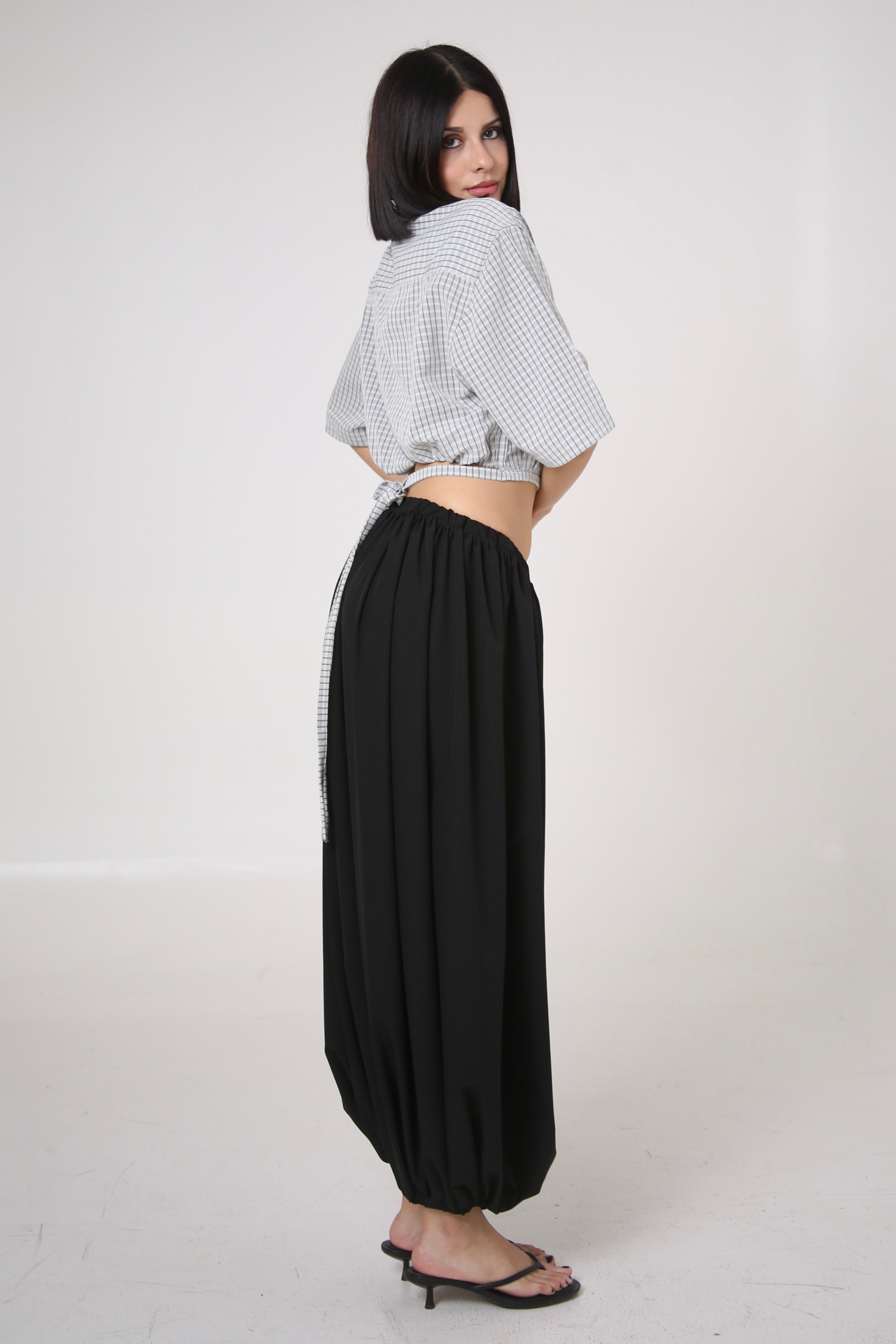 CAMISA MUSUBI - TALLA S - BLANCA CUADROS GRISES