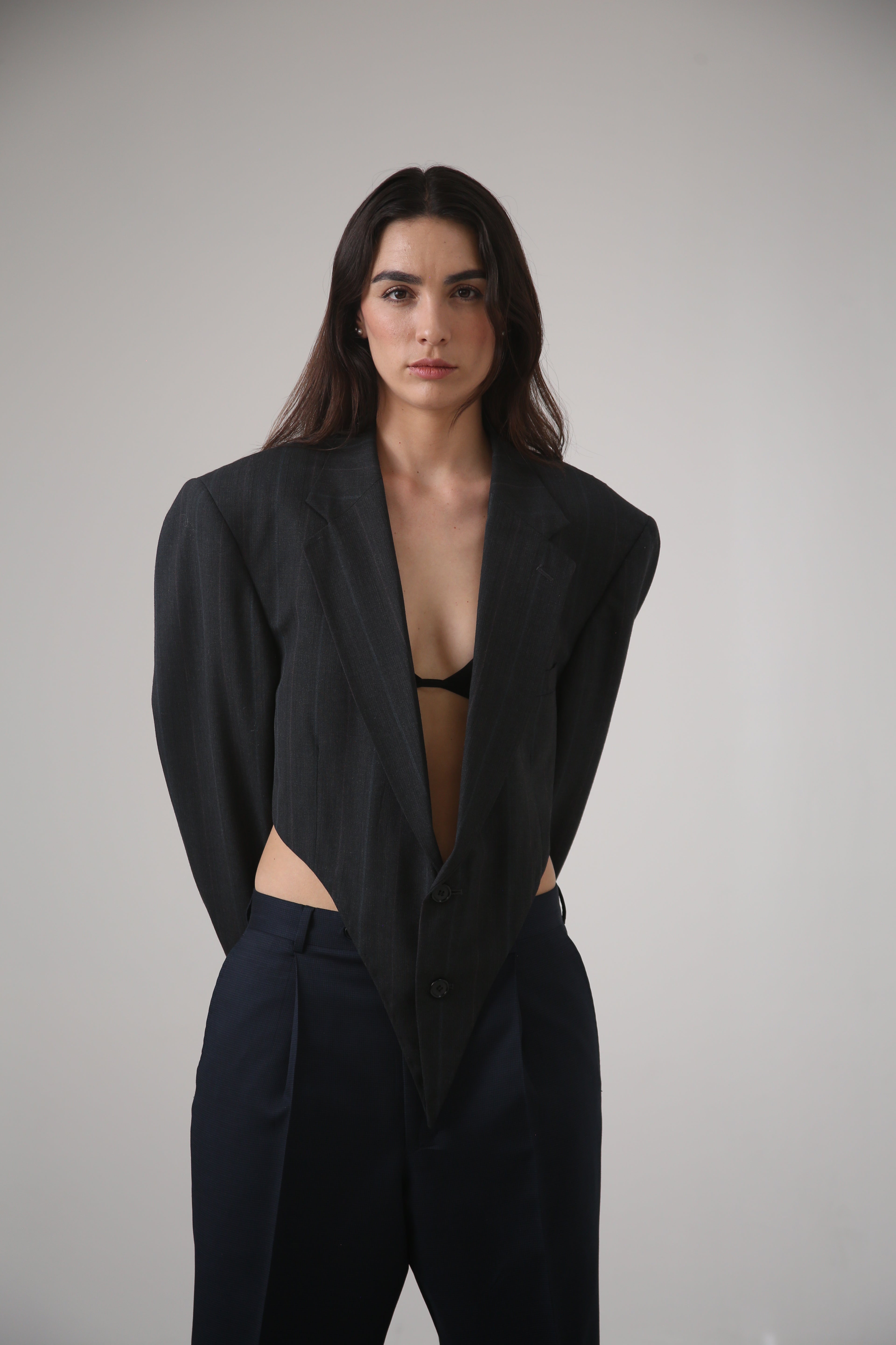 BLAZER KOTA - TALLA L - GRIS OXFORD RAYAS