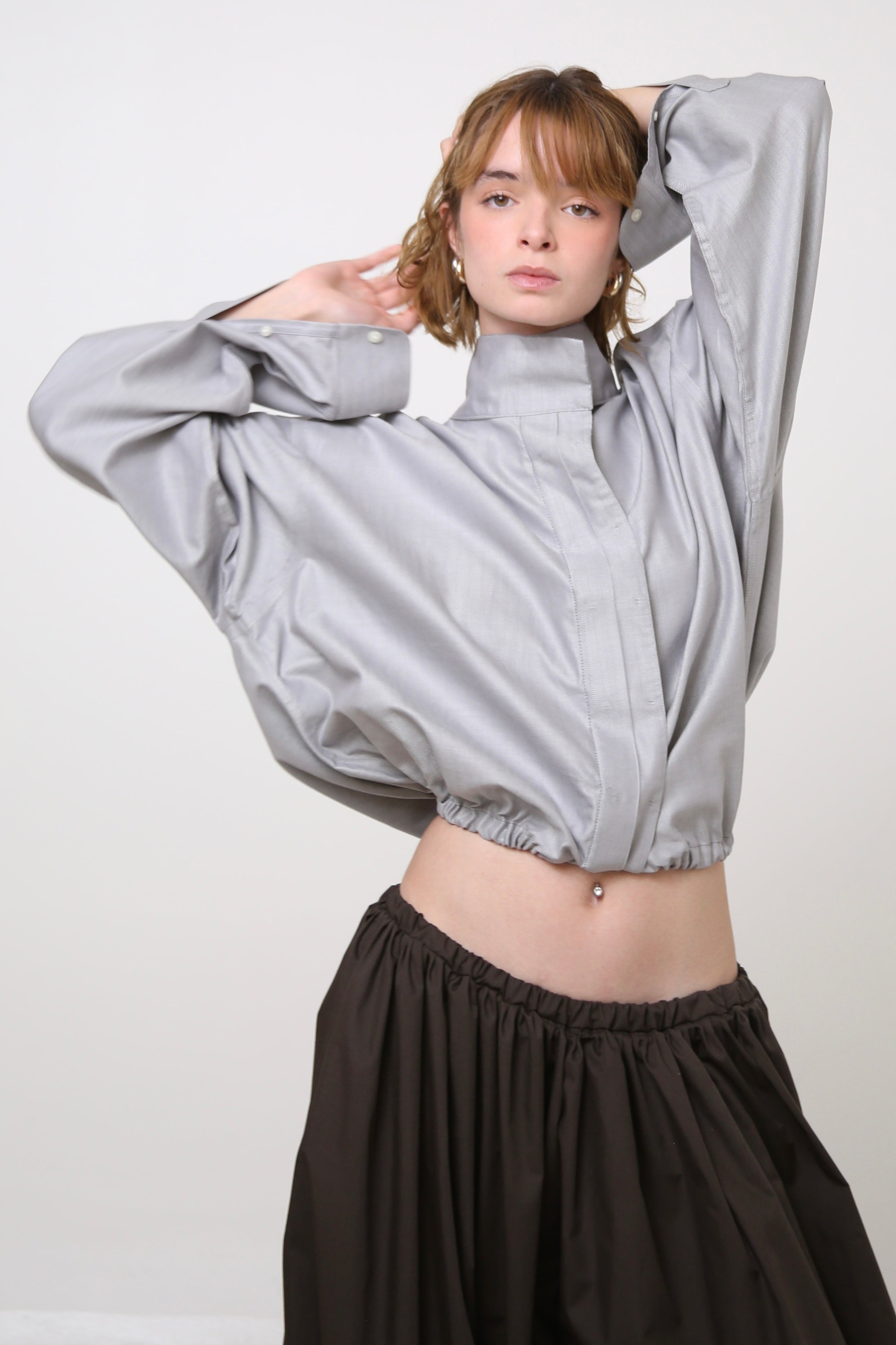 CAMISA NEKKU - TALLA M/L - GRIS TEXTURA RAYAS