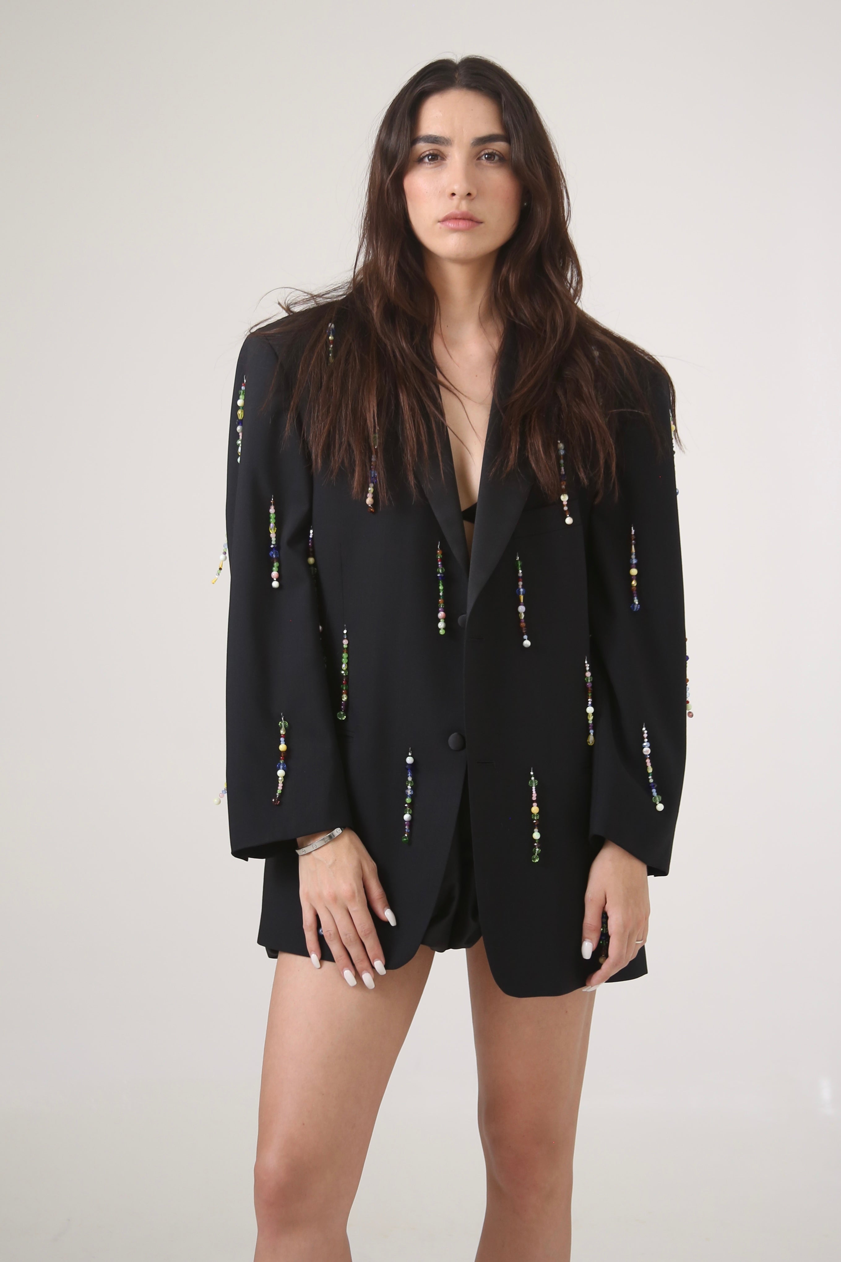 BLAZER MAI - TALLA S - NEGRO SOLAPA SATINADA