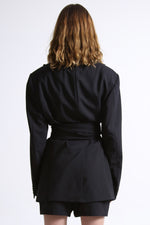 Cargar imagen en el visor de la galería, BLAZER MANTO - TALLA S/M - NEGRO TEXTURA RAYAS
