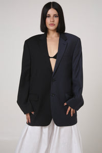 BLAZER DU - TALLA M - MITAD GRIS OXFORD Y AZUL RAYAS DIPLOMÁTICAS