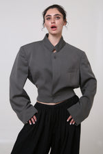Cargar imagen en el visor de la galería, BLAZER KEI - TALLA M - GRIS TEXTURA RAYAS
