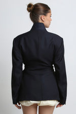 Cargar imagen en el visor de la galería, BLAZER KOTO - TALLA S - AZUL MARINO RAYAS
