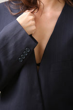 Cargar imagen en el visor de la galería, BLAZER KIMONO - TALLA L - AZUL MARINO RAYA DIPLOMÁTICA
