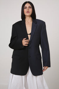BLAZER DU - TALLA M - MITAD GRIS OXFORD Y AZUL RAYAS DIPLOMÁTICAS