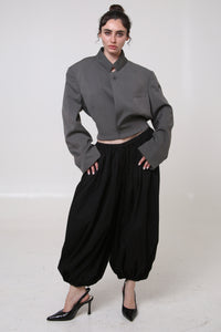 BLAZER KEI - TALLA M - GRIS TEXTURA RAYAS