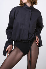 Cargar imagen en el visor de la galería, CAMISA NEKKU - TALLA S/M - NEGRA TEXTURA RAYAS
