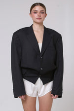 Cargar imagen en el visor de la galería, BLAZER KEI - TALLA M/L - GRIS OXFORD RAYAS
