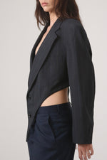 Cargar imagen en el visor de la galería, BLAZER KOTA - TALLA L - GRIS OXFORD RAYAS
