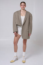 Cargar imagen en el visor de la galería, BLAZER SOMA - TALLA L - BEIGE RAYAS
