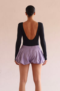 SHORTS SAORI - TALLA S-M - MORADO RAYAS BLANCAS